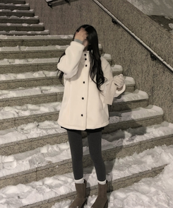 ハイネックツーボタンファーウールコート IVORY