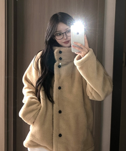 ハイネックツーボタンファーウールコート BEIGE