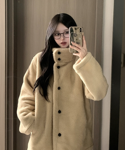 ハイネックツーボタンファーウールコート BEIGE