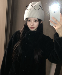 ハイネックツーボタンファーウールコート BLACK