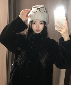 ハイネックツーボタンファーウールコート BLACK