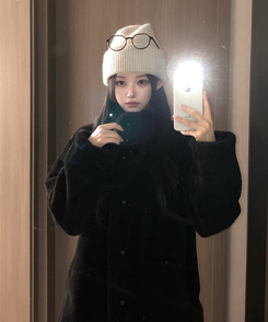 ハイネックツーボタンファーウールコート BLACK