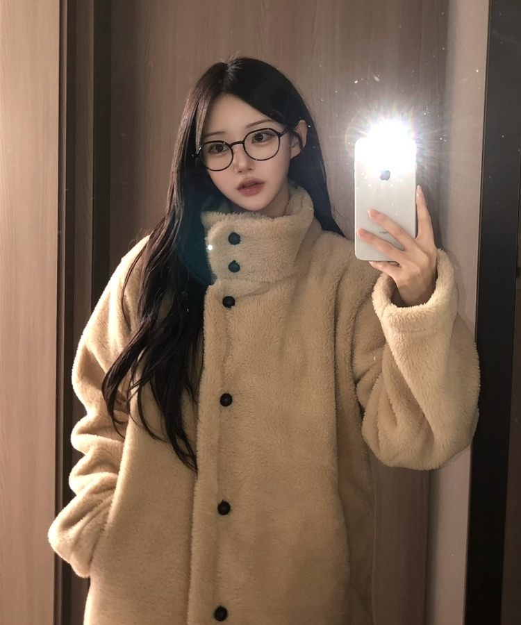 ハイネックツーボタンファーウールコート BEIGE