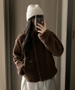 ハイネックツーボタンファーウールコート BROWN