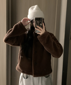 ハイネックツーボタンファーウールコート BROWN