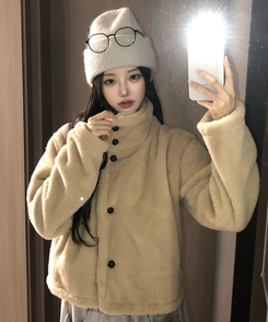 ハイネックツーボタンファーウールコート BEIGE