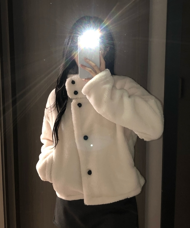 ハイネックツーボタンファーウールコート IVORY