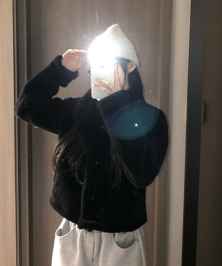 ハイネックツーボタンファーウールコート BLACK