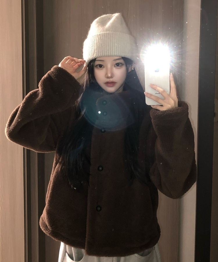 ハイネックツーボタンファーウールコート BROWN