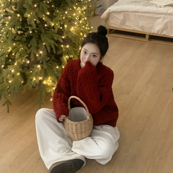 ケーブルラウンドバルーンニット RED