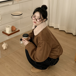 厚手スタッドファーカラースエードムスタンジャンパー BEIGE