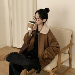 厚手スタッドファーカラースエードムスタンジャンパー BEIGE