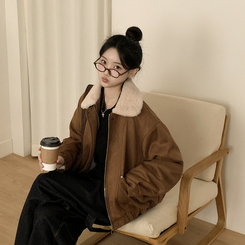 厚手スタッドファーカラースエードムスタンジャンパー BEIGE