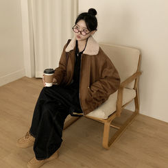 厚手スタッドファーカラースエードムスタンジャンパー BEIGE