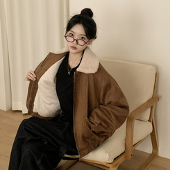 厚手スタッドファーカラースエードムスタンジャンパー BEIGE