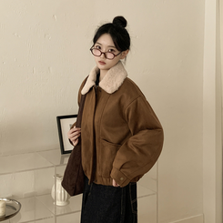 厚手スタッドファーカラースエードムスタンジャンパー BEIGE