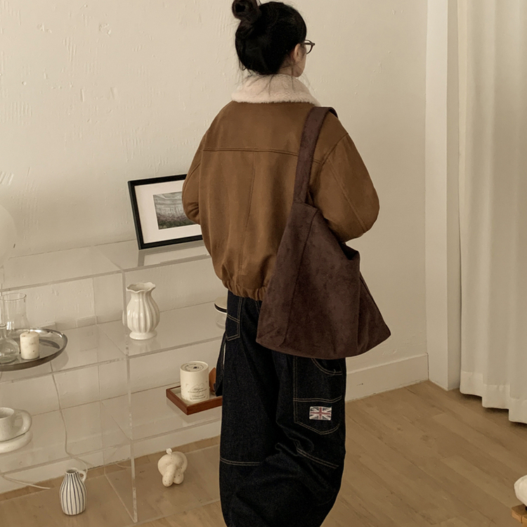 厚手スタッドファーカラースエードムスタンジャンパー BEIGE