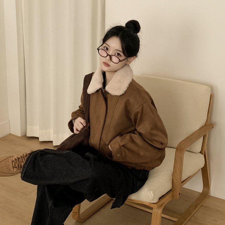 厚手スタッドファーカラースエードムスタンジャンパー BEIGE