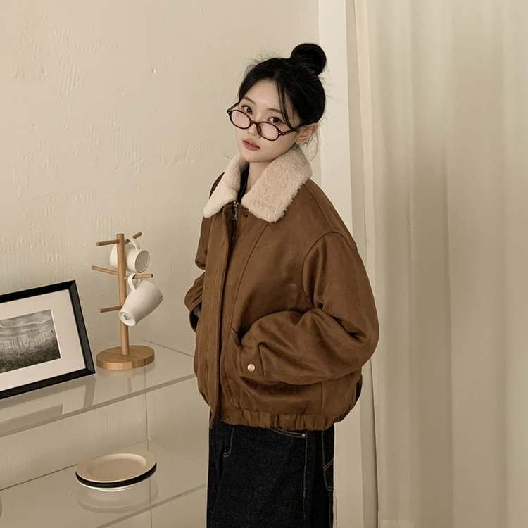 厚手スタッドファーカラースエードムスタンジャンパー BEIGE