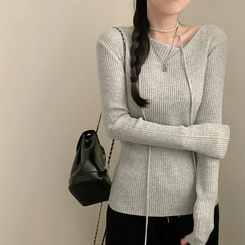 【タイ付き】ワンオフリブニットTシャツ GREY