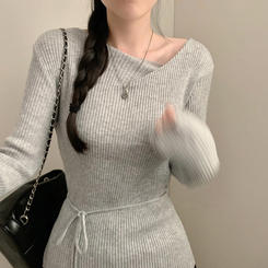 【タイ付き】ワンオフリブニットTシャツ GREY