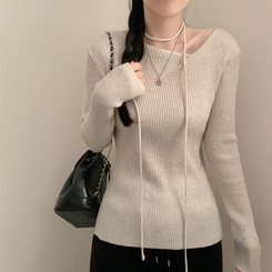 【タイ付き】ワンオフリブニットTシャツ BEIGE