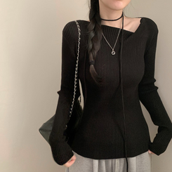 【タイ付き】ワンオフリブニットTシャツ BLACK