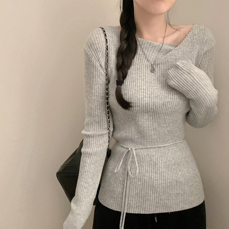 【タイ付き】ワンオフリブニットTシャツ GREY