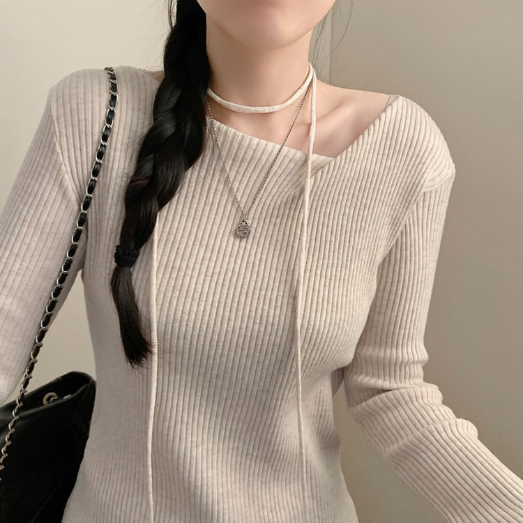 【タイ付き】ワンオフリブニットTシャツ BEIGE