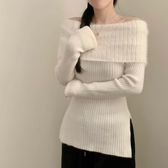 アンゴラリブオフショルダーニット WHITE