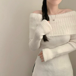 アンゴラリブオフショルダーニット WHITE