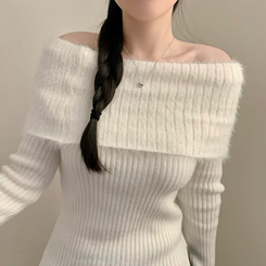 アンゴラリブオフショルダーニット WHITE