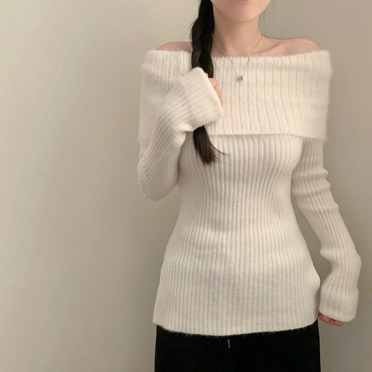 アンゴラリブオフショルダーニット WHITE