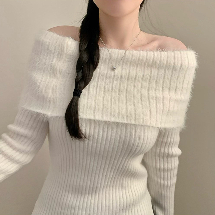 アンゴラリブオフショルダーニット WHITE