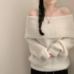 オフショルダースリムニット IVORY