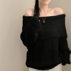 オフショルダースリムニット BLACK