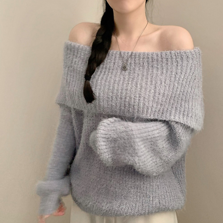 オフショルダースリムニット SKY BLUE