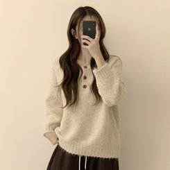 ラウンドボタンオーバーニット BEIGE