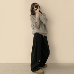 ラウンドボタンオーバーニット GREY