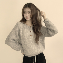 ラウンドボタンオーバーニット GREY