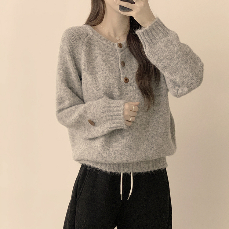 ラウンドボタンオーバーニット GREY