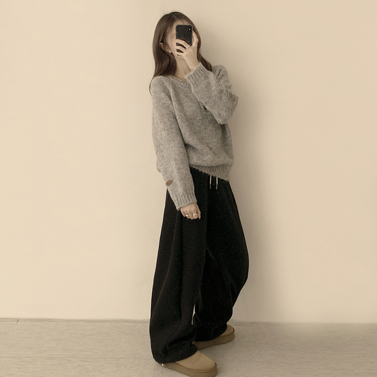 ラウンドボタンオーバーニット GREY