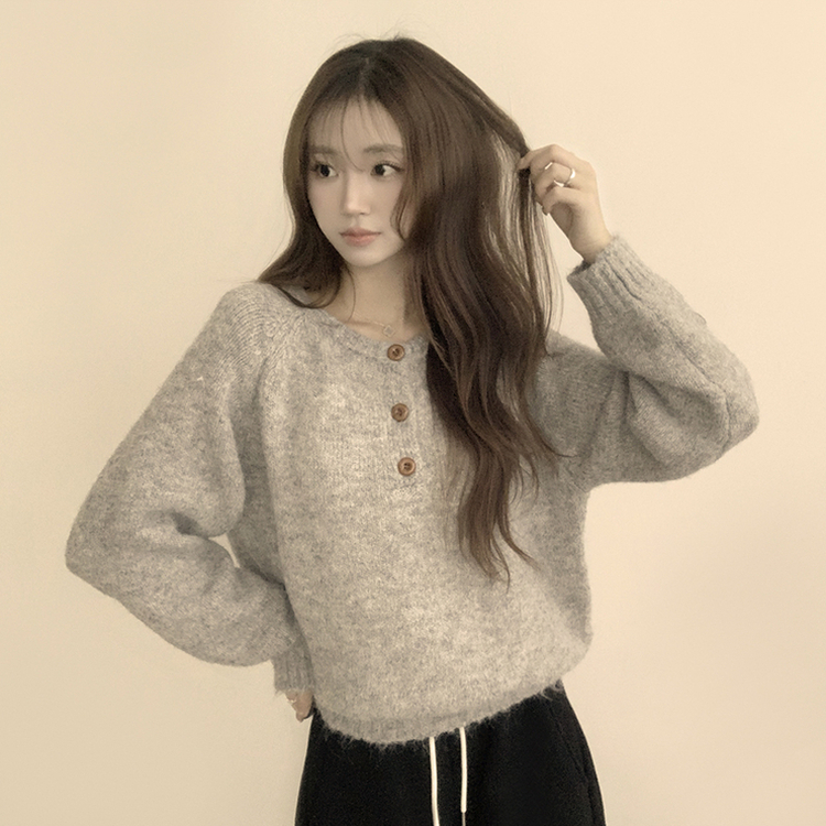 ラウンドボタンオーバーニット GREY