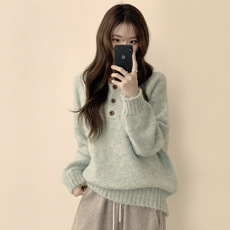 ラウンドボタンオーバーニット SKY BLUE