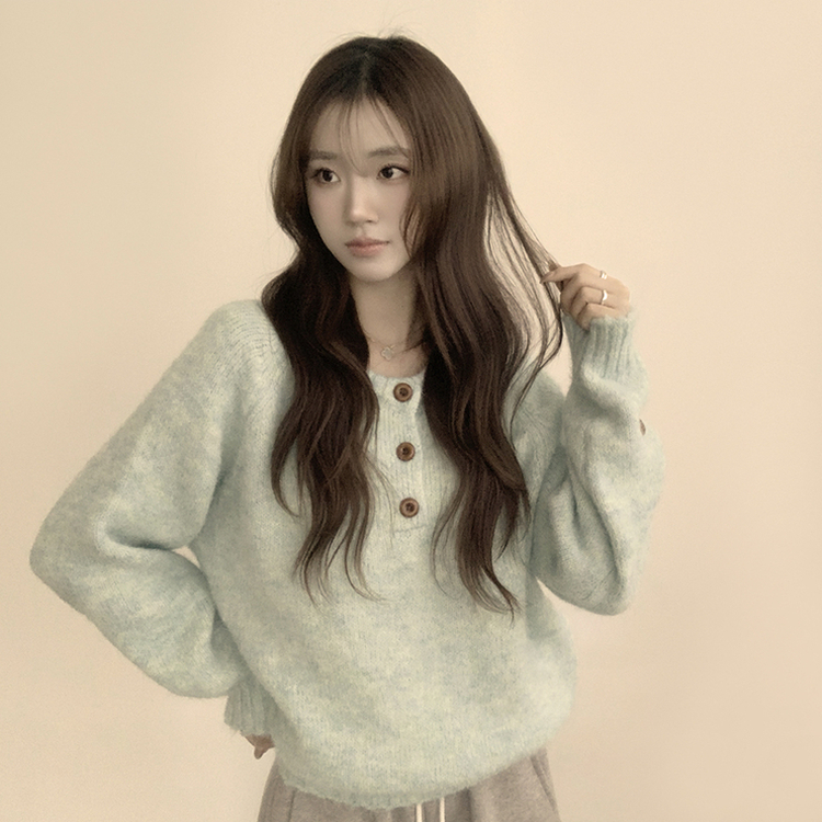 ラウンドボタンオーバーニット SKY BLUE