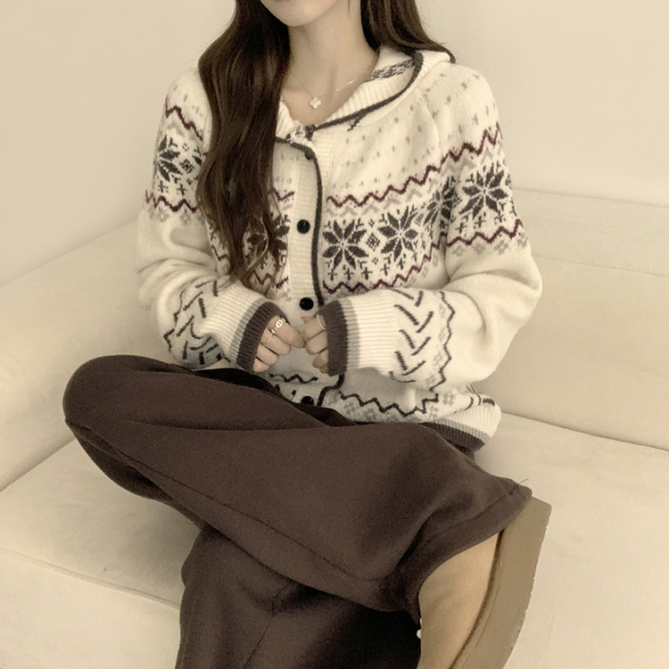ノルディッフードニットカーディガン IVORY