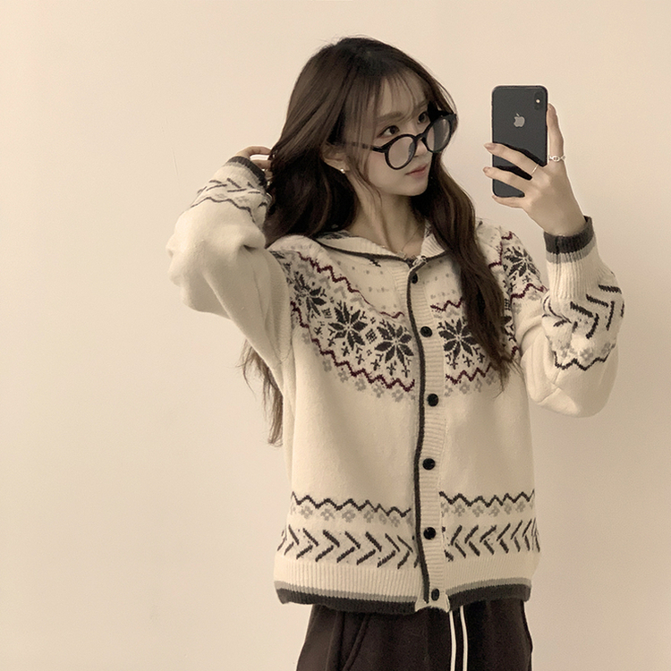 ノルディッフードニットカーディガン IVORY