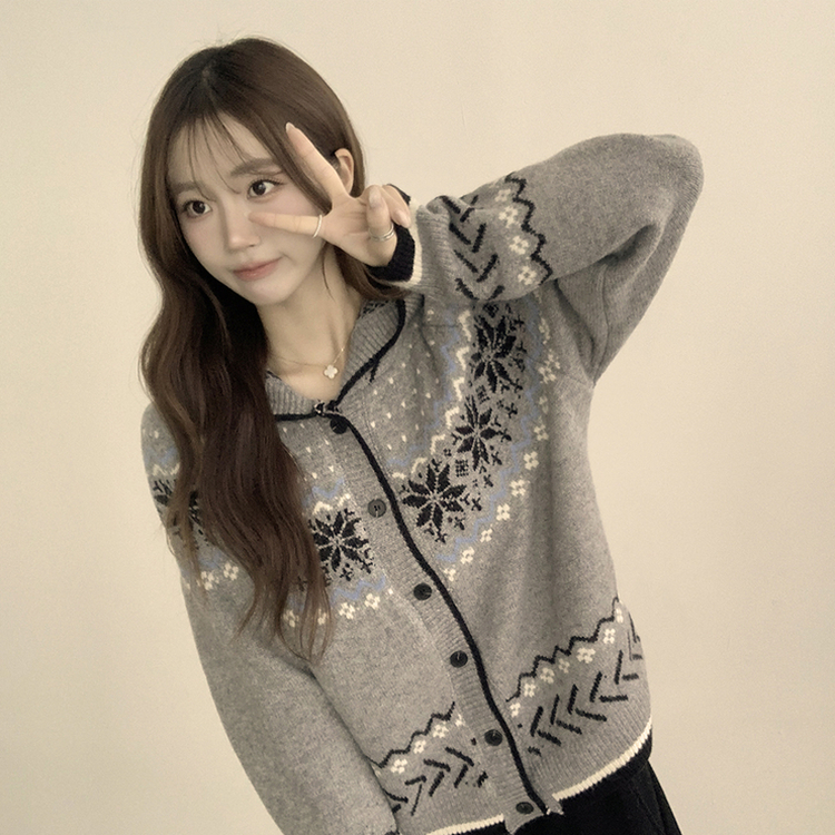 ノルディッフードニットカーディガン GREY