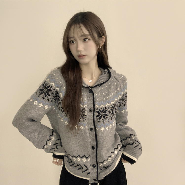 ノルディッフードニットカーディガン GREY