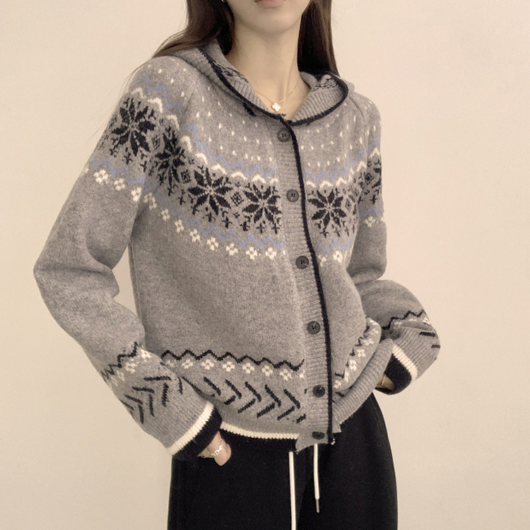 ノルディッフードニットカーディガン GREY